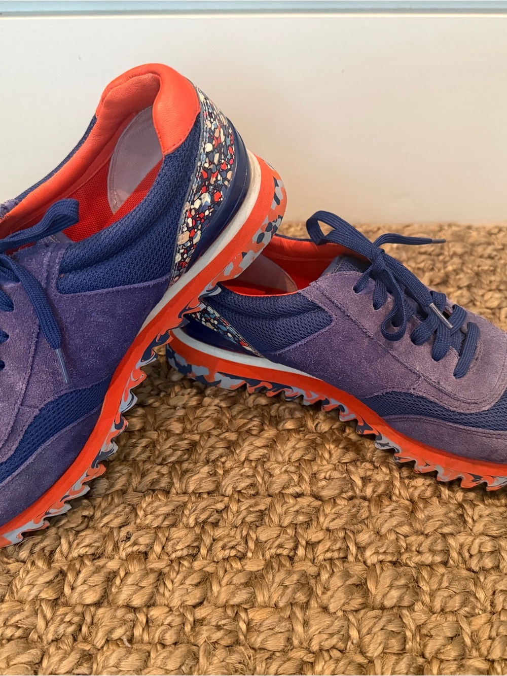 Women's Purple & Orange Suede Mesh Sneakers. Tory Burch $239 - Picture 2 of 8